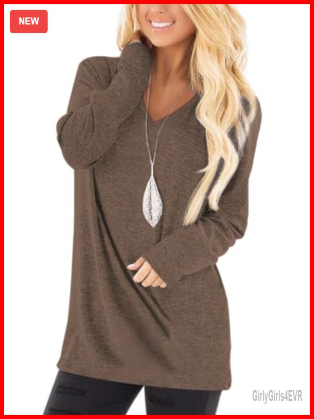 Loose Fit Long Sleeve V Neck Tunic Top for Leggings Casual Fall Shirt